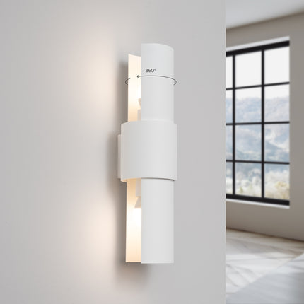 applique murale double cylindre éclairage haut et bas blanc, vue de détail