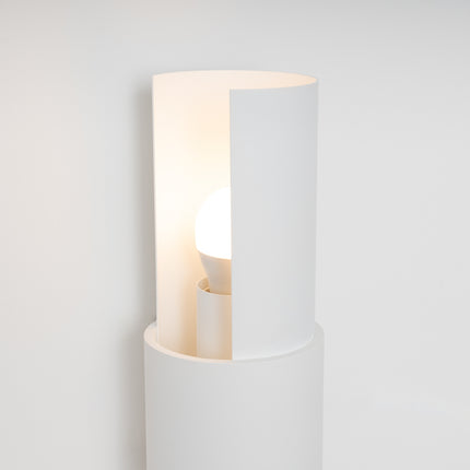 applique murale double cylindre éclairage haut et bas blanc, packshot de trois quarts