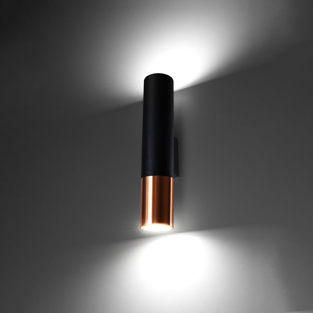 Applique murale Duo tube acier noir et cuivre vue de face sur fond blanc