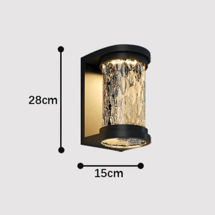 Schéma de cotes de l'applique murale extérieure cristal, format 15 par 28 centimètres