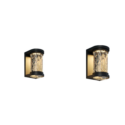 Applique murale extérieure LED effet cristal noire, deux modèles présentés sur fond blanc