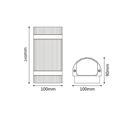 Schéma de cotes de l'applique murale extérieure cylindrique noire, grand modèle 240 mm