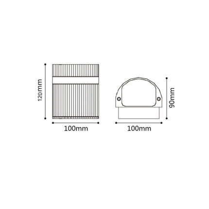 Schéma de cotes de l'applique murale extérieure cylindrique noire, petit modèle 120 mm