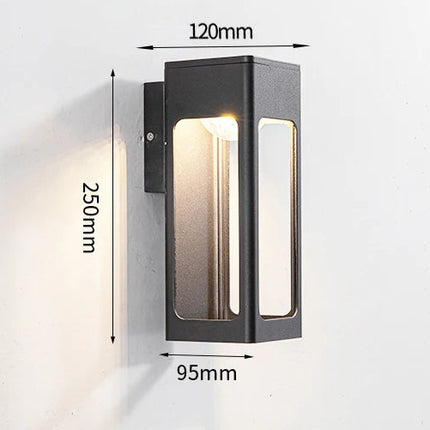 Schéma de cotes de l'applique extérieure noire, hauteur 250 mm, largeur 120 mm, profondeur 95 mm