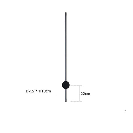 Schéma de dimensions de l'applique linéaire noire, embase D7,5 x H10 cm et cote de fixation