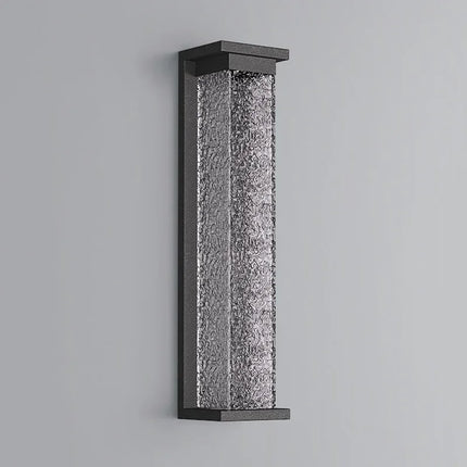 Applique murale extérieure noire effet vague d'eau, cadre acier inoxydable et diffuseur texturé