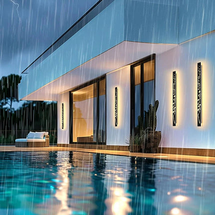 Appliques murales extérieures noires LED en bord de piscine sous la pluie, résistance IP65