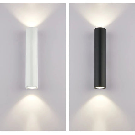 Applique murale extérieure tube LED en aluminium, coloris noir et blanc, éclairage haut et bas au mur