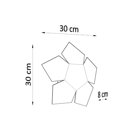 Schéma des dimensions de l'applique murale géométrique pentagone blanche