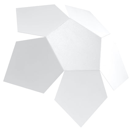 Applique murale géométrique pentagone blanche en acier, vue de face sur fond neutre