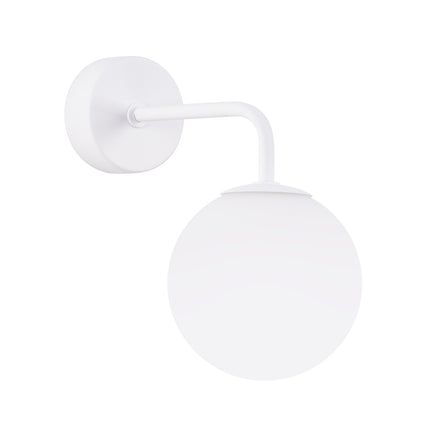 applique murale globe opale à bras coudé blanc, packshot sur fond blanc