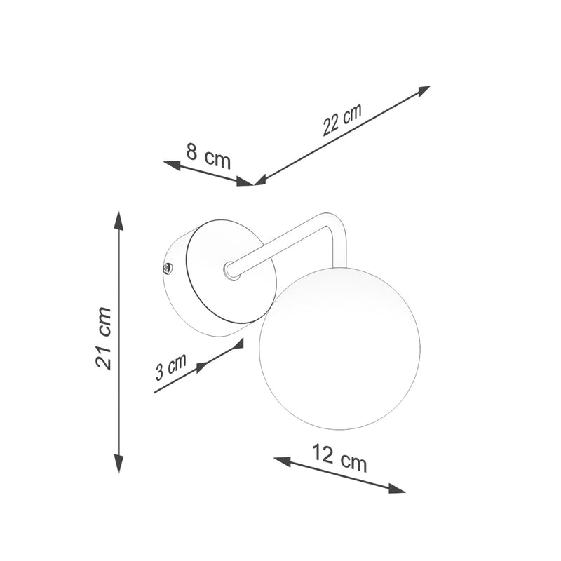 Dimensions Applique Murale Globe Opale à Bras Coudé Blanc