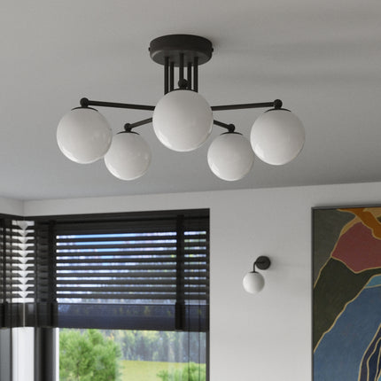 applique murale globe opale à bras coudé noir, intérieur contemporain