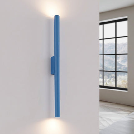 applique murale halo 2 faisceaux bleu azur en acier, lumière allumée