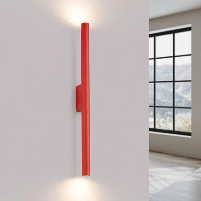 Applique Murale Halo 2 Faisceaux Rouge Vif en Acier, lumière allumée