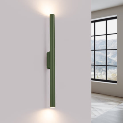 Applique Murale Halo 2 Faisceaux Vert Olive en Acier, lumière allumée