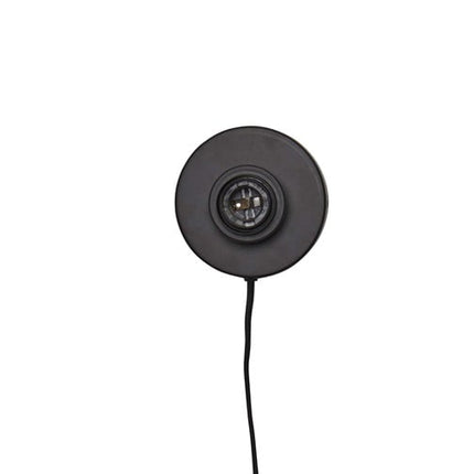 Black iron structure and wall-mounting socket of the Iguazu wall light, front view before assembly