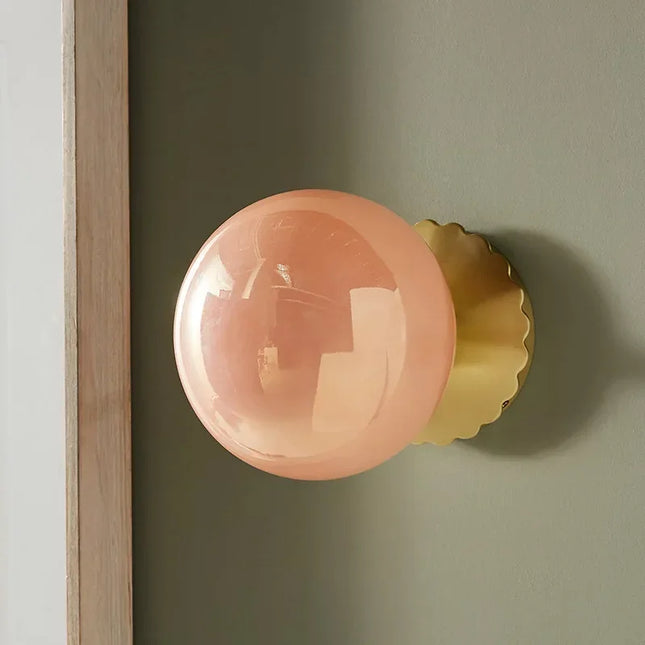 Applique murale LED boule colorée en verre et fer forgé