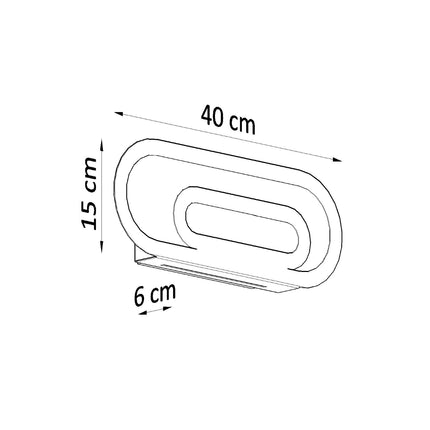 Schema de cotes de l'applique Ligne Pure blanche : 40 cm de large, 15 cm de haut, 6 cm de profondeur