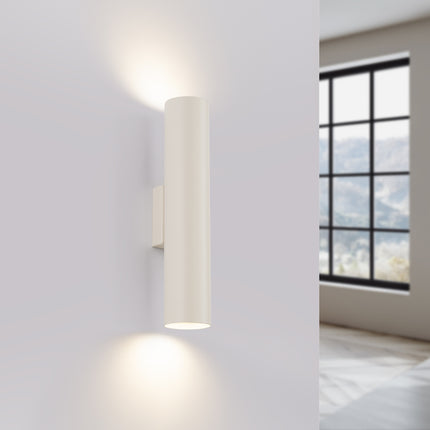 Applique Murale Long Cylindre Beige en Acier, lumière allumée