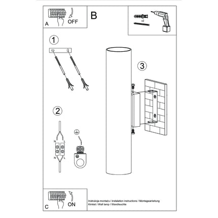Applique Murale Long Cylindre Beige en Acier, notice de montage