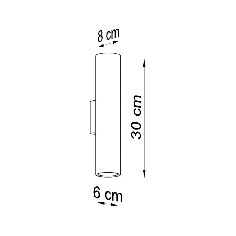 Dimensions Applique Murale Long Cylindre Bordeaux en Acier