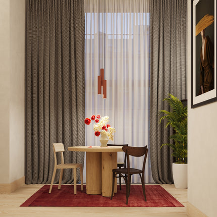 Applique Murale Long Cylindre Rouge Ocre en Acier, mise en situation