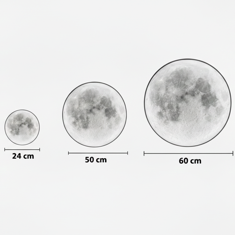 Dimensions Applique Murale Lune LED Ronde, Effet Relief Lunaire
