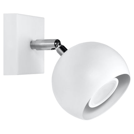 Applique murale oculaire spot orientable blanche en acier, vue de face sur fond neutre