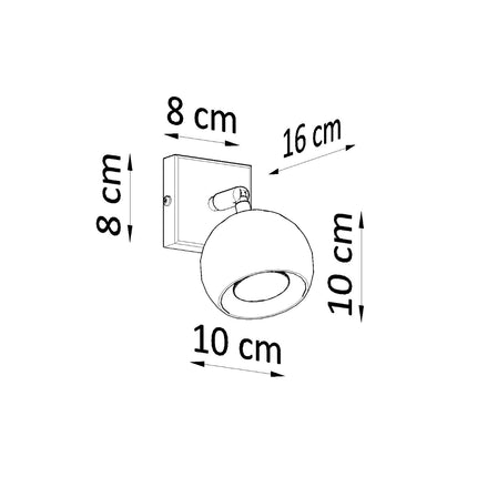 Schéma des dimensions de l'applique murale oculaire spot orientable noire