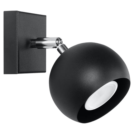 Applique murale oculaire spot orientable noire en acier, vue de face sur fond neutre