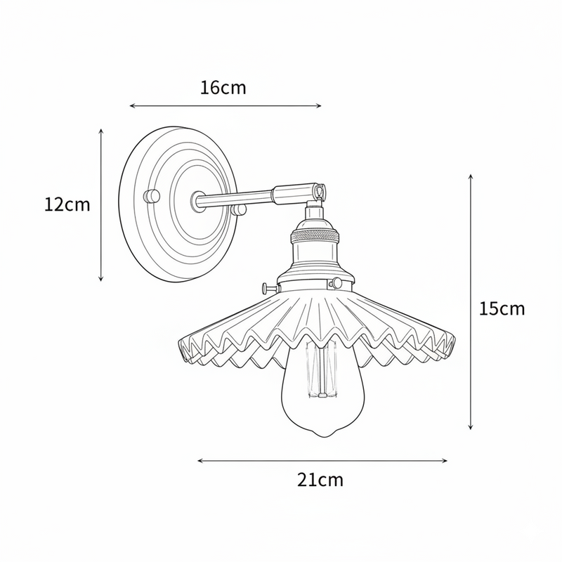 Dimensions Applique Murale Orientable en Céramique Plissée et Laiton