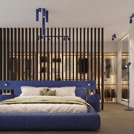 Applique Murale Orientable Oslo avec Interrupteur en Aluminium Cannelé Bleu Outremer, mise en situation 2
