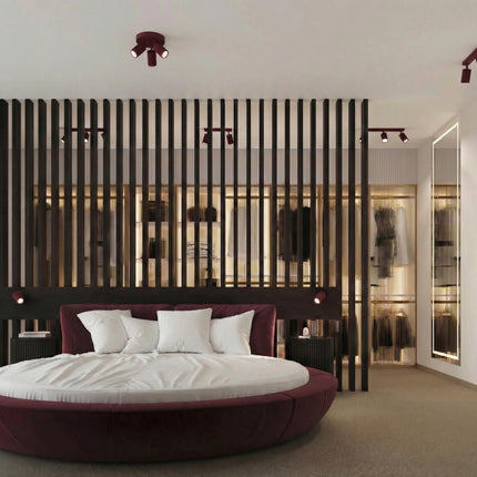 Applique Murale Orientable Oslo avec Interrupteur en Aluminium Cannelé Bordeaux, mise en situation