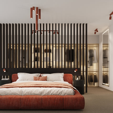 Applique murale orientable Oslo avec interrupteur rouge ocre, vue d'ambiance
