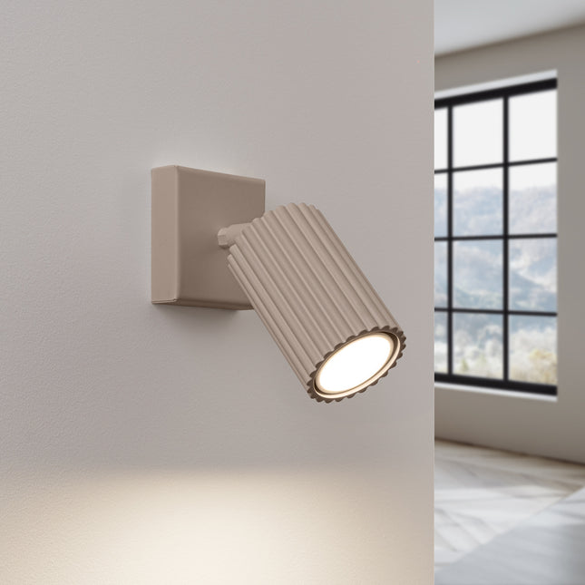 Taupe Fluted Aluminium Adjustable Oslo Wall Light, lit