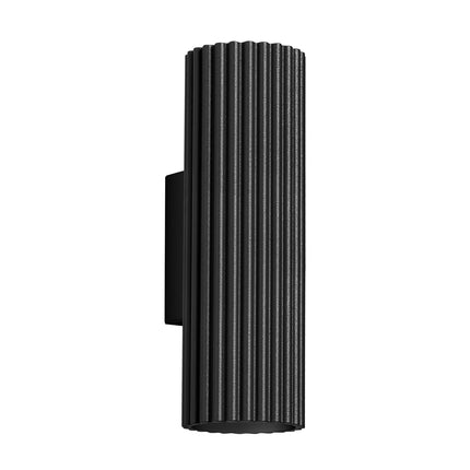 Applique murale Oslo 20 noir en aluminium cannelé, vue packshot de face sur fond blanc