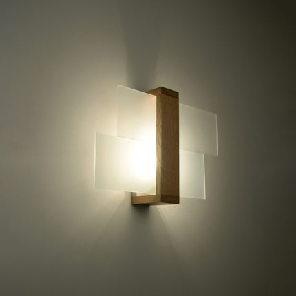 Applique murale panneaux horizontal bois naturel diffusant une lumière tamisée au mur