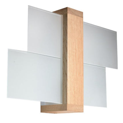 Applique murale panneaux horizontal en bois naturel et verre sur fond neutre