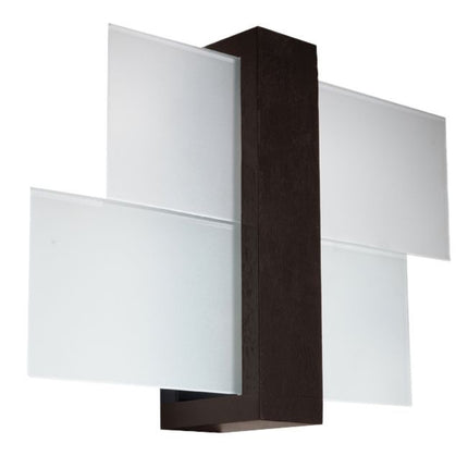 Applique murale panneaux horizontal en bois teinté foncé et verre sur fond neutre