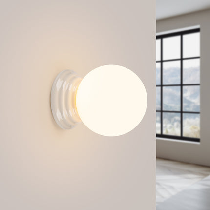 Applique Murale Perle Céramique Blanche IP44, lumière allumée