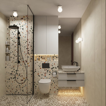 Applique Murale Perle Céramique Blanche IP44, mise en situation