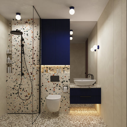 applique murale perle céramique bleu outremer ip44, vue d'ambiance