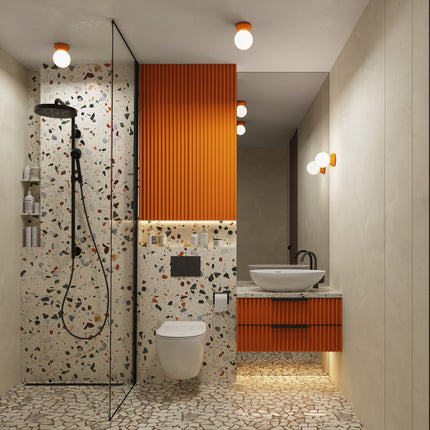 applique murale perle céramique orange ip44, vue d'ambiance