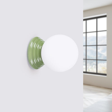 applique murale perle céramique vert olive ip44, vue en situation