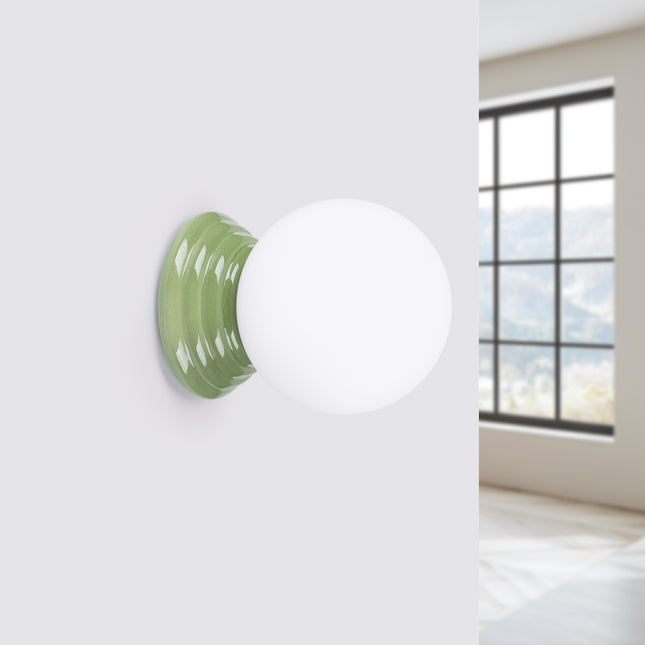 applique murale perle céramique vert olive ip44, vue en situation
