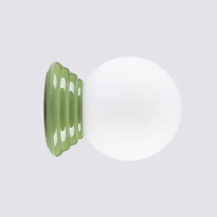 applique murale perle céramique vert olive ip44, détail de la matière