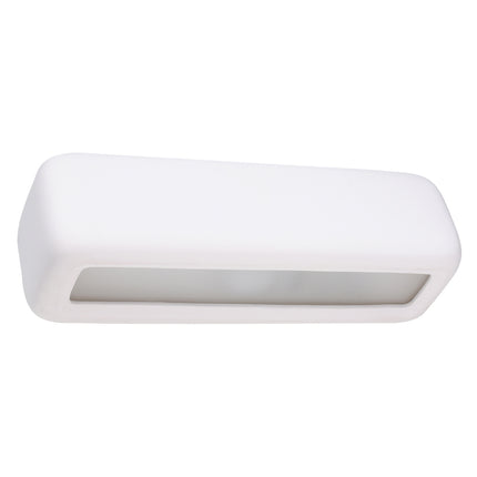 Applique murale rectangle en céramique blanche mate vue de face, fente lumineuse ouverte