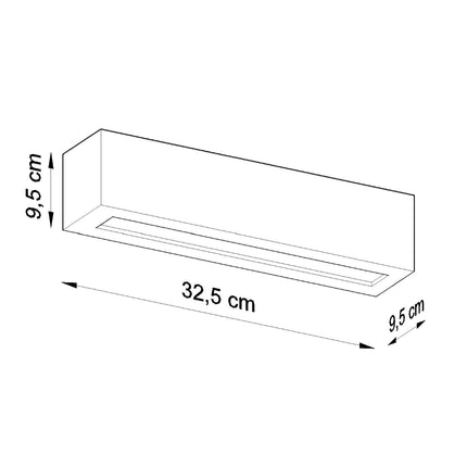 Schéma des dimensions de l'applique murale rectangle, 32,5 x 9,5 x 9,5 cm