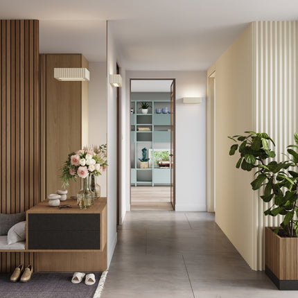 applique murale rectangle en céramique cannelée beige, vue d'ambiance